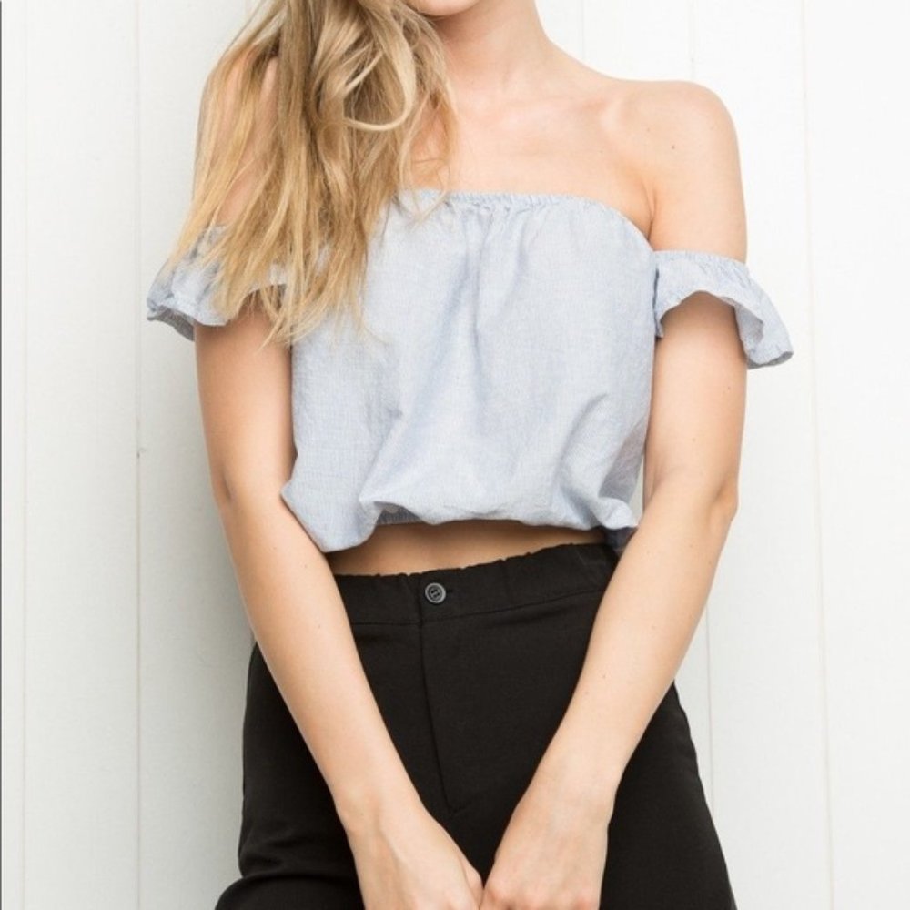 Brandy Melville Blue Striped Off The Shoulder Top